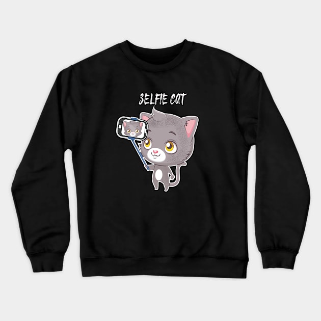 Cute Cat Selfie Crewneck Sweatshirt by JeffDesign